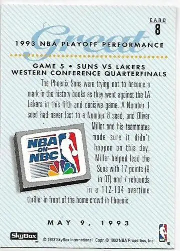 1993 NBA playoff performance card featuring Oliver Miller, original gloss, Suns PO