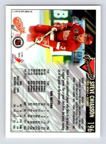 Hockey card featuring Steve Chiasson stats, original gloss, Red Wings collectible