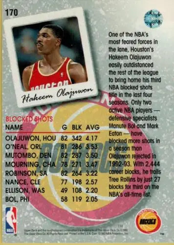 1993-94 Upper Deck #170 Hakeem Olajuwon basketball card with original gloss for sale