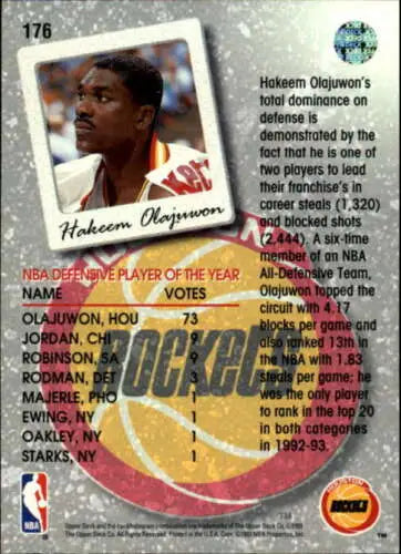 1993-94 Upper Deck Hakeem Olajuwon basketball card in original gloss, NM condition