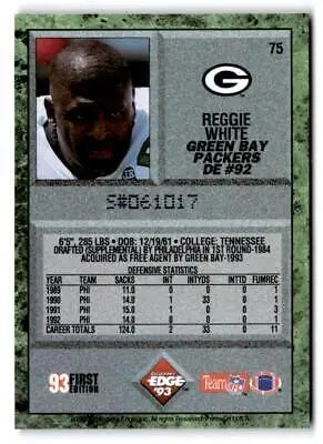 1993 Collector’s Edge #75 Reggie White trading card limited to 100000 copies