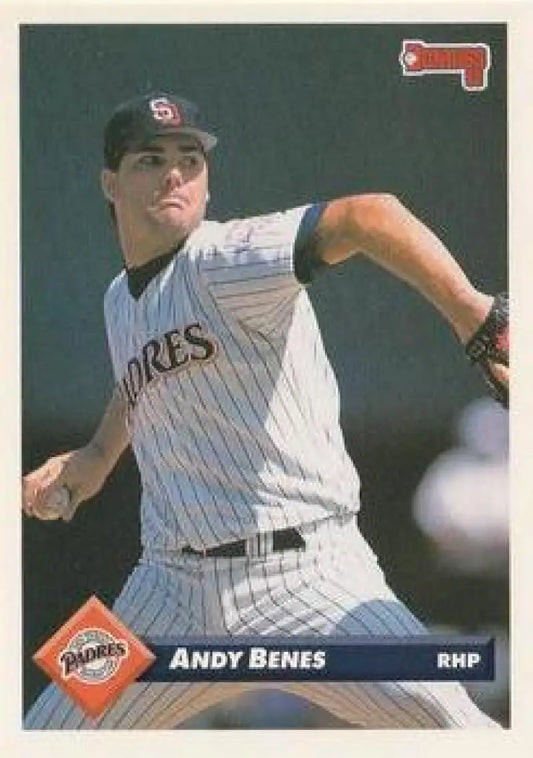 Andy Benes San Diego Padres pitcher baseball card in mid-throwing motion