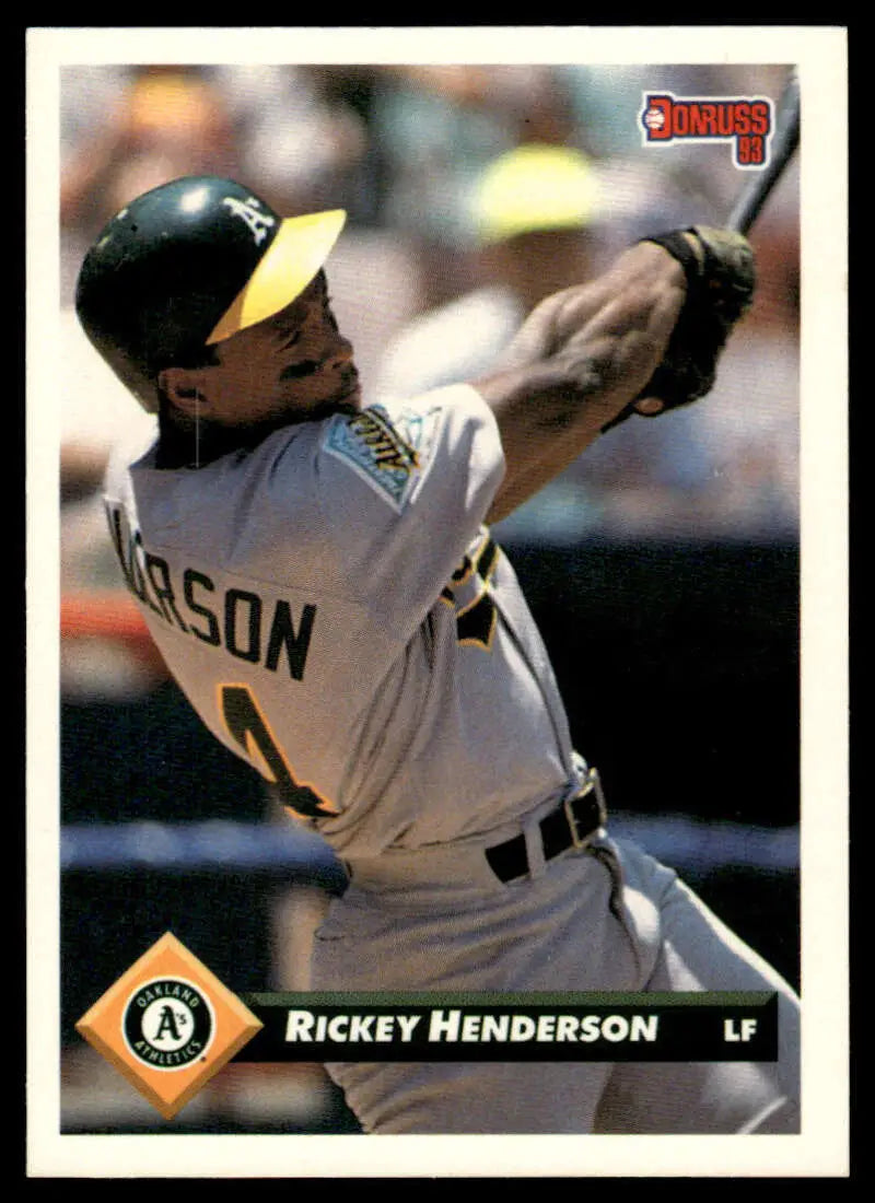 Rickey Henderson batting stance on 1993 Donruss Oakland Athletics baseball card