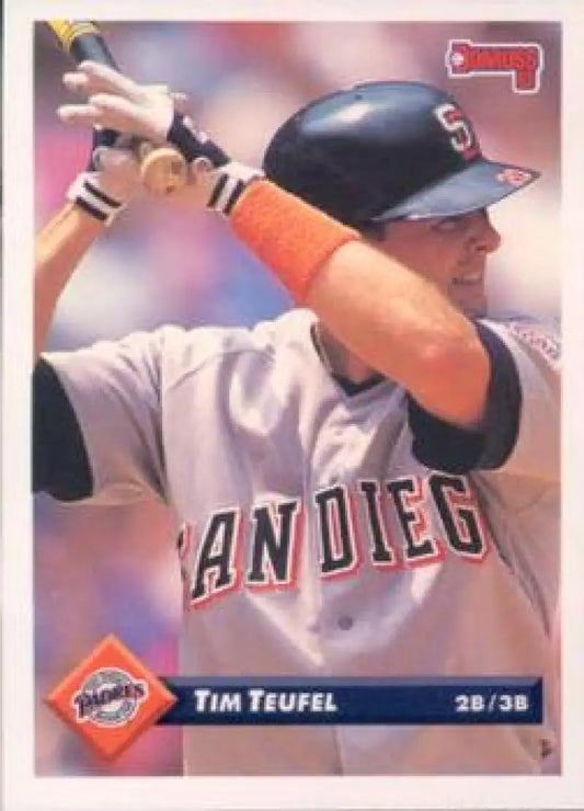 Baseball card of Tim Teufel in gray road uniform for San Diego Padres