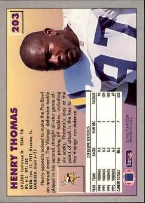 Henry Thomas Minnesota Vikings football card from 1993 Fleer #203 in NM-MT condition