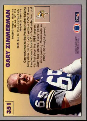 Gary Zimmerman Minnesota Vikings 1993 Fleer #351 Football Card EX display image