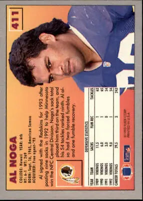 Al Noga Minnesota Vikings NFL Football Card 1993 Fleer #411 NM-MT condition