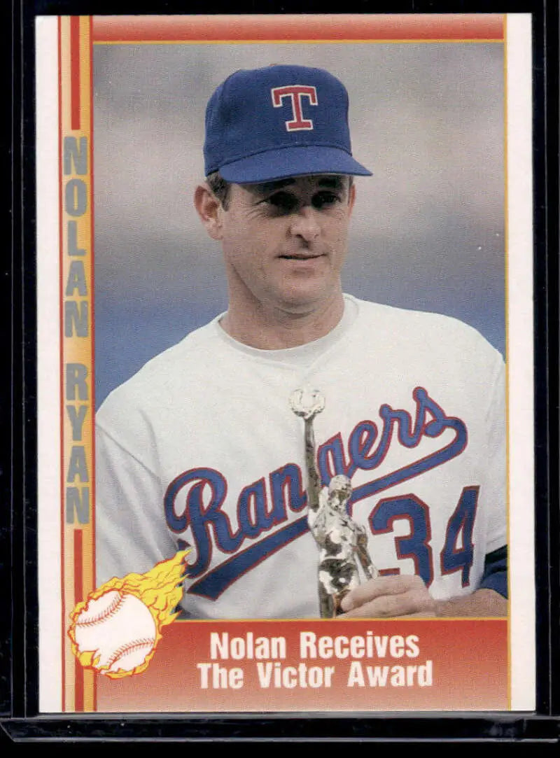 Texas Rangers Nolan Ryan jersey #34 receiving the Victor Award baseball card