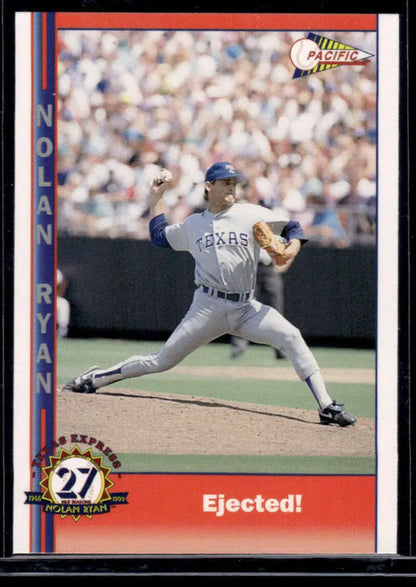 Baseball card of Texas Rangers pitcher on mound from Pacific Texas Express 1993 series