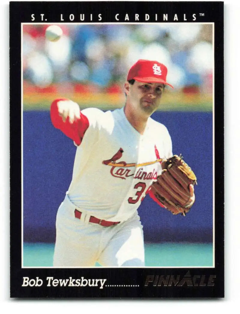 Baseball card of Bob Tewksbury in St. Louis Cardinals white uniform with red trim