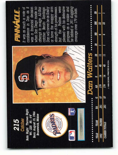 Baseball card of Dan Walters in black cap with orange SF logo, San Diego Padres