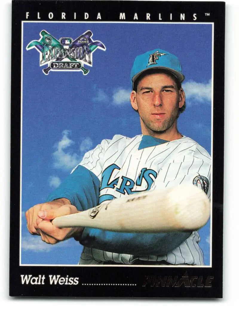 Walt Weiss in Florida Marlins pinstriped uniform and teal cap on baseball card