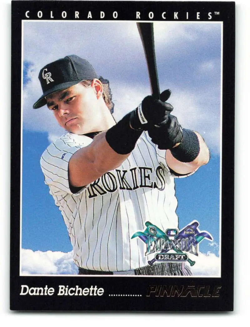 Baseball card of Dante Bichette in a Colorado Rockies uniform, batting stance