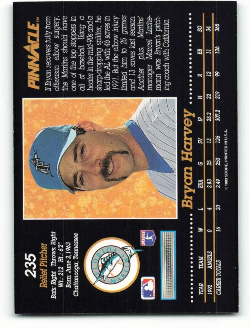 1993 Pinnacle #235 Bryan Harvey Florida Marlins Baseball Card in NM-MT condition