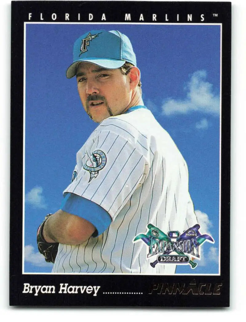 Bryan Harvey Florida Marlins Baseball card in white pinstriped uniform and teal cap