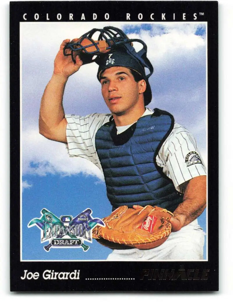 Joe Girardi in Colorado Rockies uniform with catching gear for baseball card display