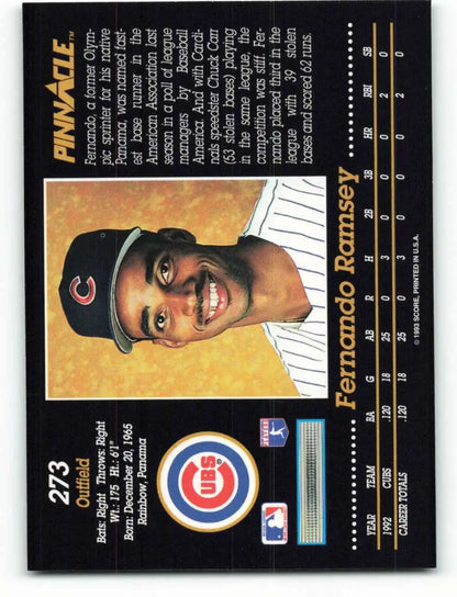 Fernando Ramsey Chicago Cubs Baseball Card in pinstripes with team logo displayed