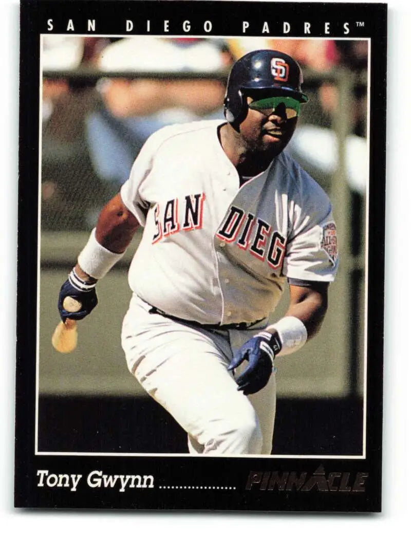 Baseball card of Tony Gwynn in white home uniform for San Diego Padres