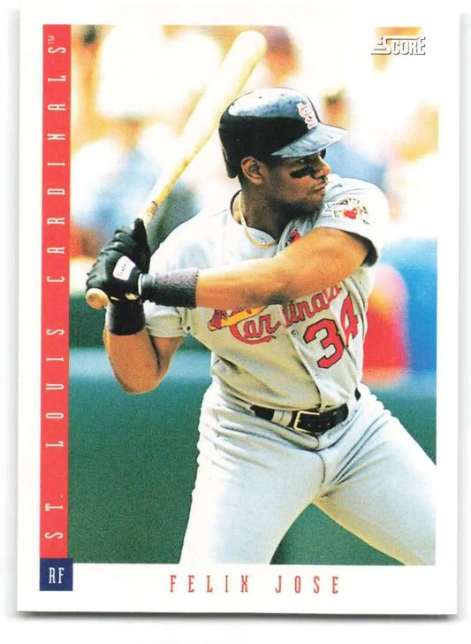 Felix Jose in batting stance on a St. Louis Cardinals baseball card, number 37