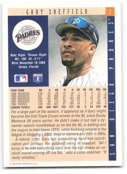 Gary Sheffield 1993 Score Baseball Card featuring San Diego Padres player