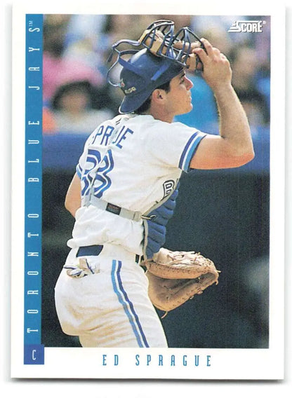 1993 Score #214 Ed Sprague Baseball Card capturing Toronto Blue Jays pitcher in action