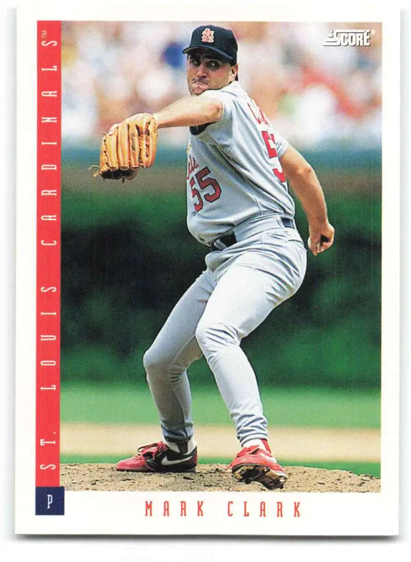 Baseball player in Detroit Tigers uniform showcasing Mark Clark pitching motion