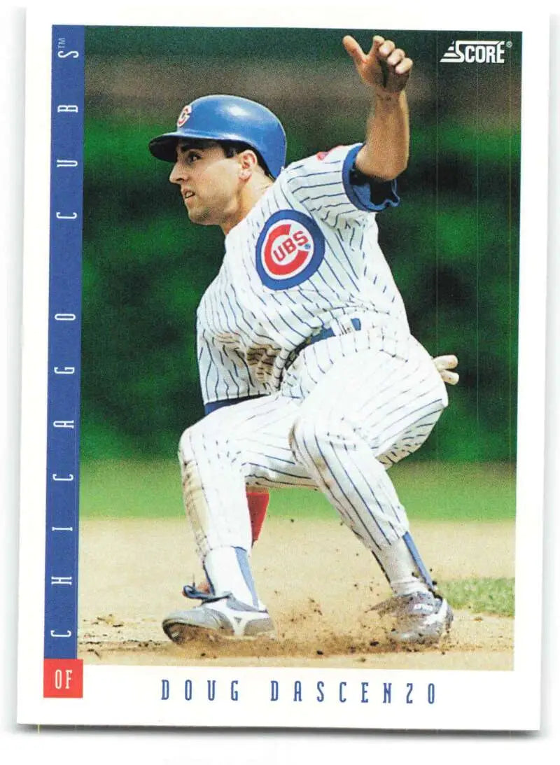 Baseball card of Doug Dascenzo sliding into a base, Chicago Cubs 1993 Score #446