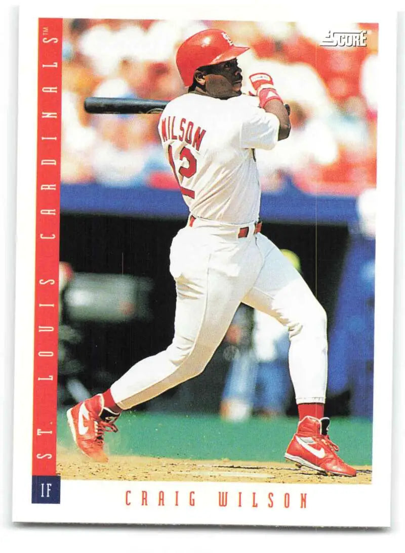 Baseball card of Craig Wilson batting for the St. Louis Cardinals in a white uniform