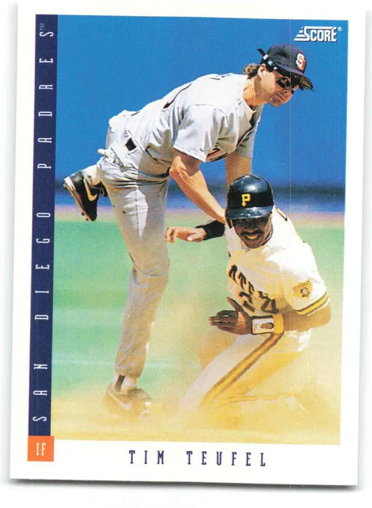 Tim Teufel San Diego Padres card showing fielder tagging sliding baserunner