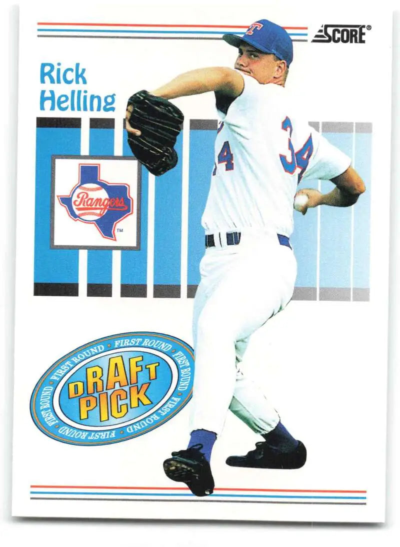 Baseball card of Rick Helling in Texas Rangers uniform with blue accents