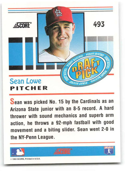 1993 Score Sean Lowe NM-MT RC Rookie St. Louis Cardinals Baseball Card for baseball history