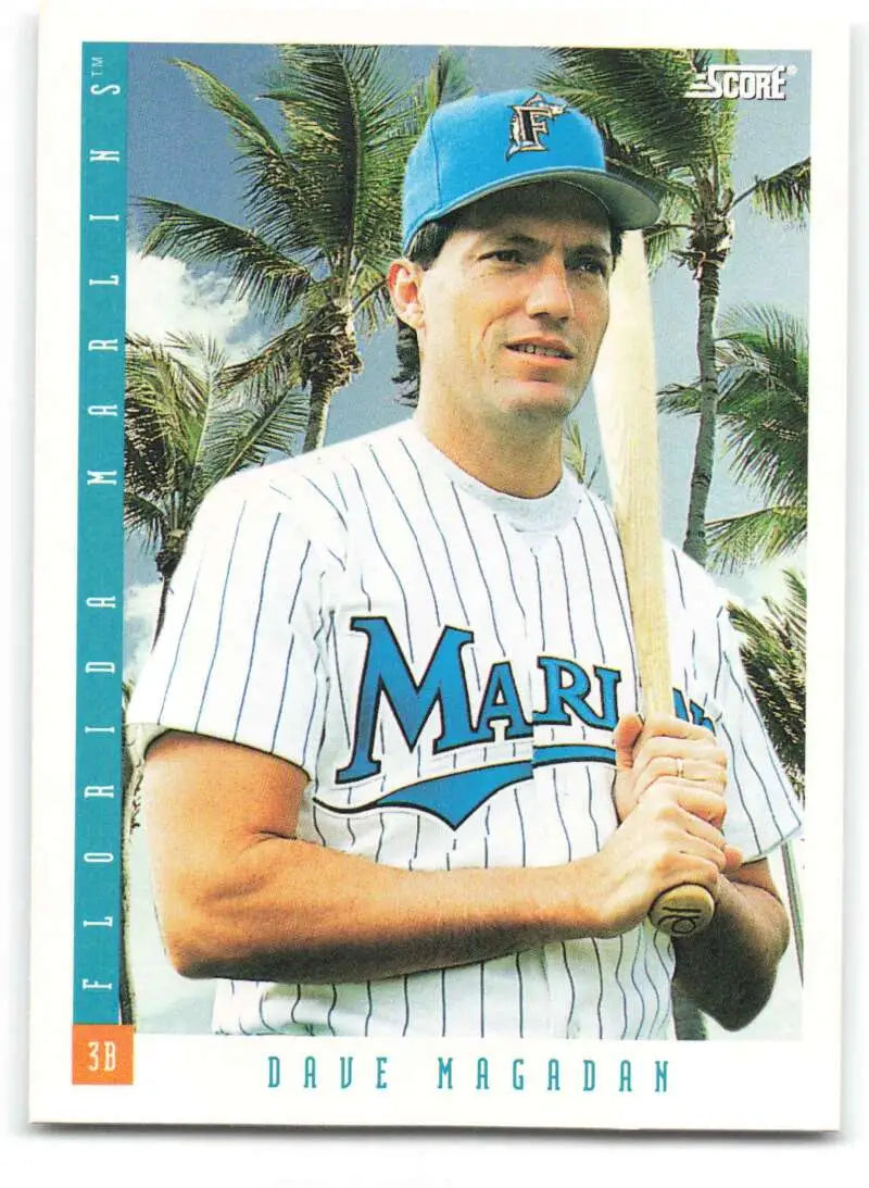 1993 Score #631 Dave Magadan NM-MT Florida Marlins Baseball Card in pinstriped uniform