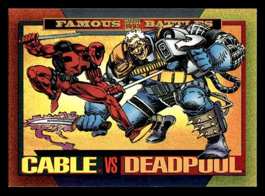 Cable versus Deadpool trading card from 1993 SkyBox Marvel Universe series