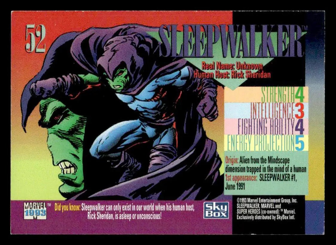 1993 SkyBox Marvel Universe #52 Sleepwalker trading card from SkyBox Marvel Universe