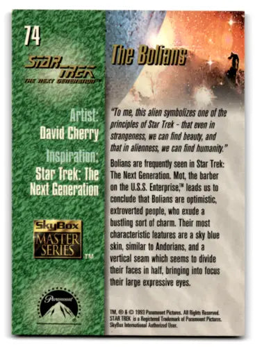 Trading card of Suliban alien species from Skybox Star Trek Master Series with original gloss