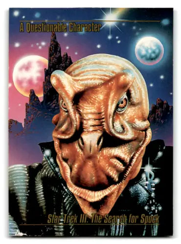 Alien creature with wrinkled brown skin in 1993 Skybox Star Trek Master Series card