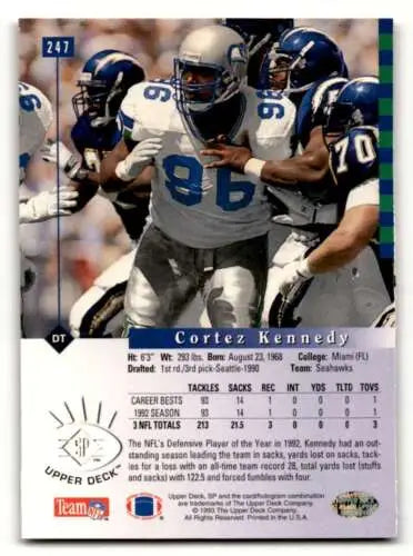 Cortez Kennedy Seattle Seahawks football card with original gloss and NM condition