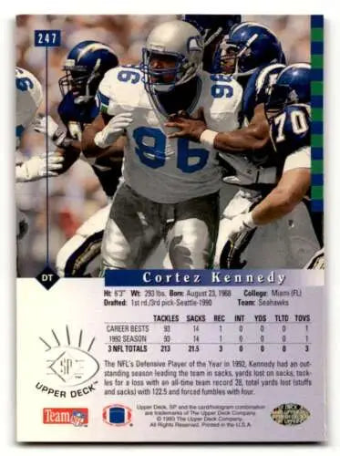 Cortez Kennedy Seattle Seahawks football card with original gloss NM condition