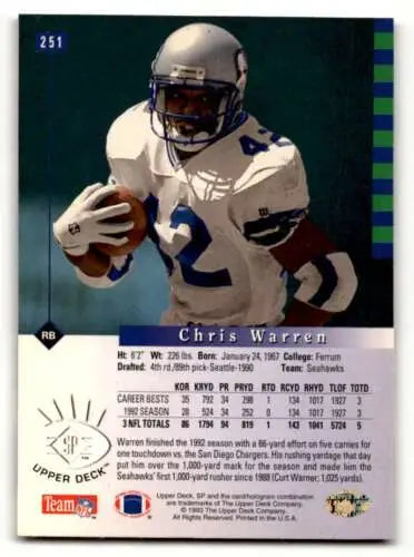 1993 SP #251 Chris Warren Seattle Seahawks Football Card with original gloss finish