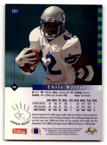 Chris Warren Seattle Seahawks football card original gloss 1993 SP #251 NM condition