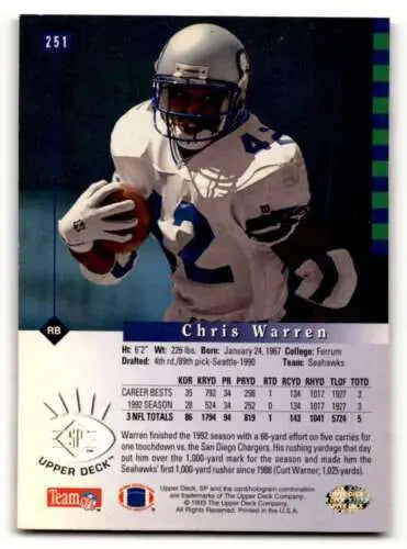 1993 SP #251 Chris Warren Seattle Seahawks Football Card with original gloss finish