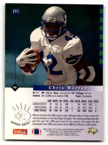 Original gloss 1993 SP #251 Chris Warren Seattle Seahawks football card for collectors