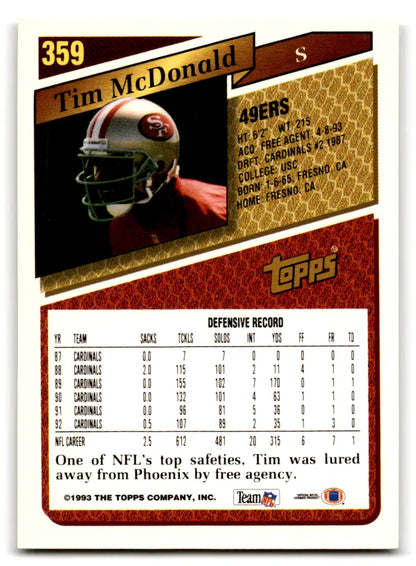 Tim McDonald football card from 1993 Topps Gold 49ers with original gloss finish