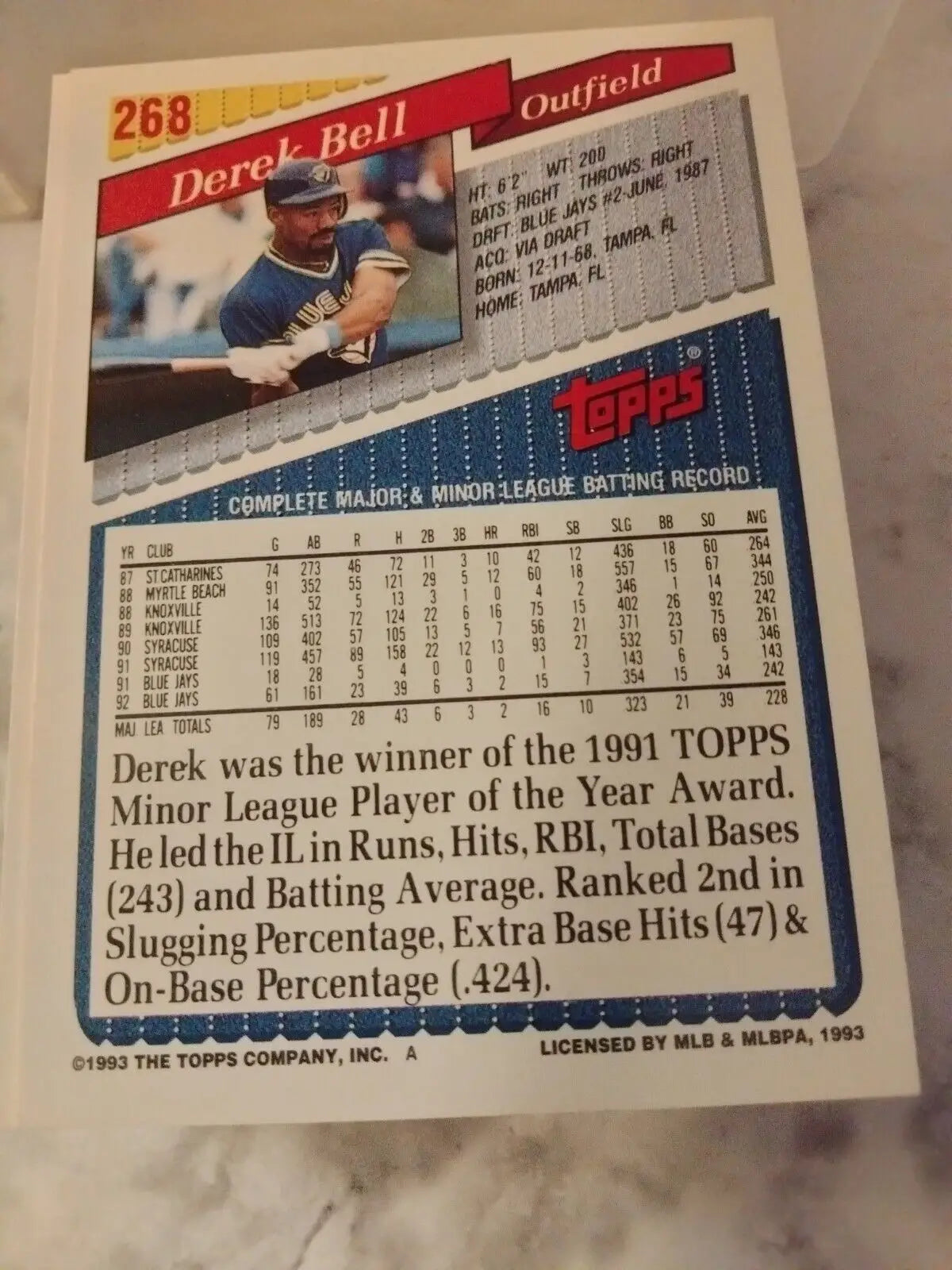 Derek Bell baseball card from 1993 Topps Inaugural Colorado Rockies #268