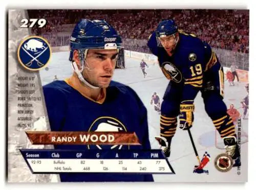 Hockey trading card of Randy Wood Buffalo Sabres in blue uniform with original gloss