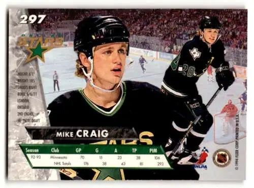 Hockey trading card of Mike Craig Dallas in black uniform, original gloss finish