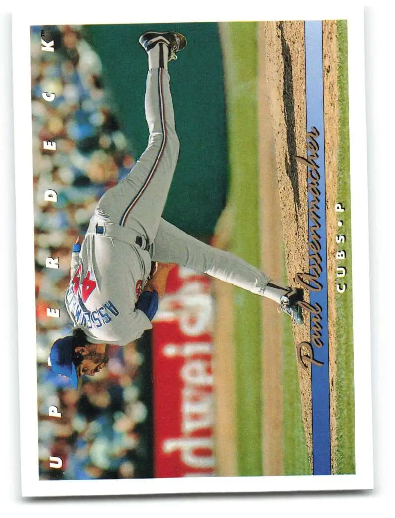 Baseball pitcher Paul Assenmacher in mid-delivery for Chicago Cubs Upper Deck card