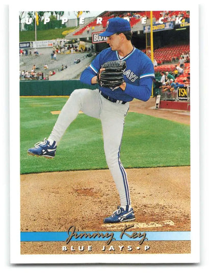 Baseball player Jimmy Key in Toronto Blue Jays uniform pitching on the mound