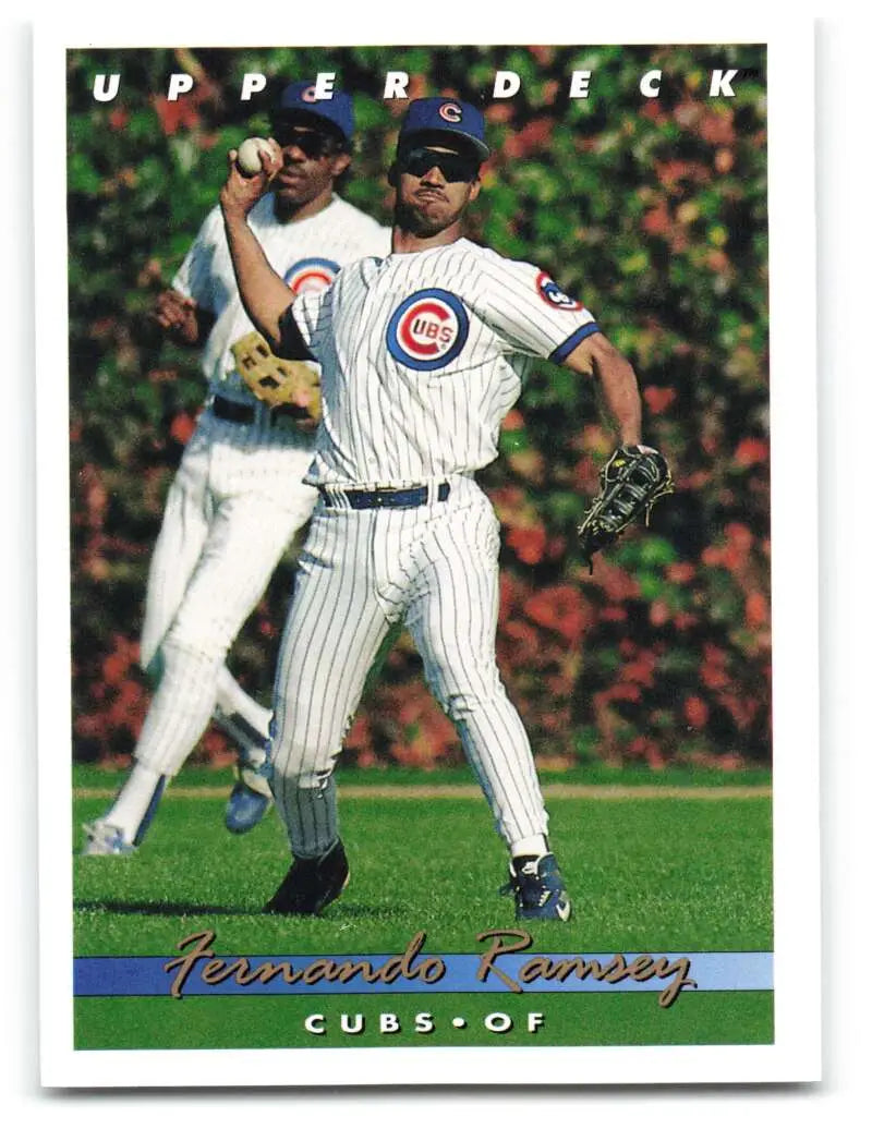 Baseball card of Fernando Ramsey, Chicago Cubs outfielder in pinstriped uniform