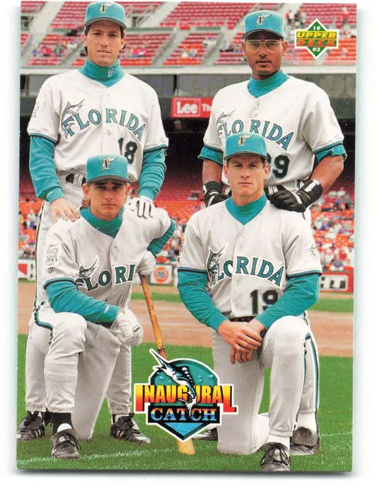 Four Florida Marlins players Dave Magadan, Orestes Destrade, Bret Barberie in team uniforms